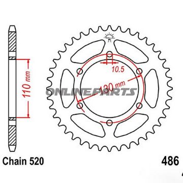 Rear Sprocket 45 Tooth Pitch 520Inner Diameter 110 Bolt Spacing 130