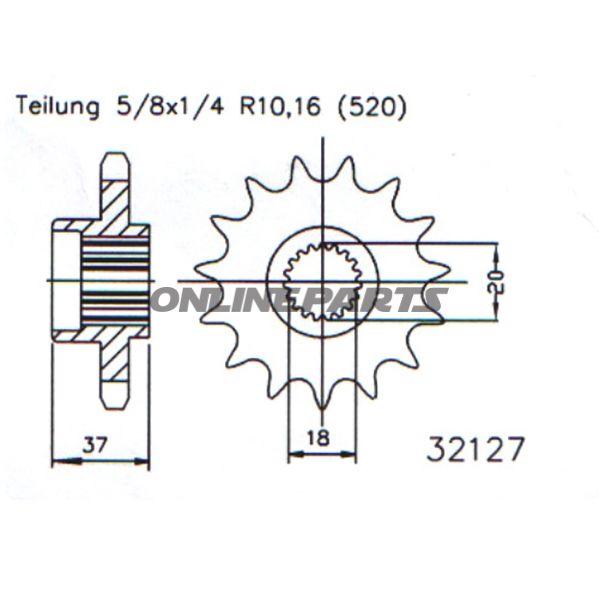 Front Sprocket 17Tooth Pitch 520Narrow Spline 21.4/25