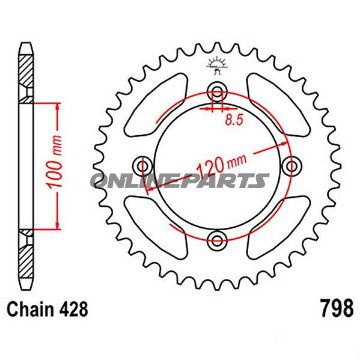 Rear Sprocket 52 Tooth Pitch 428Inner Diameter 100 Bolt Spacing 120