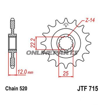 Front Sprocket 12Tooth Pitch 520Narrow Spline 22/25