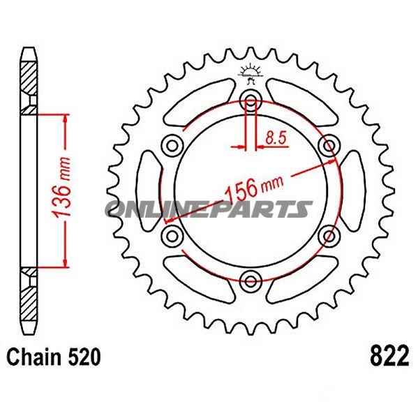 Rear Sprocket 42 Tooth Pitch 520Inner Diameter 136 Bolt Spacing 156