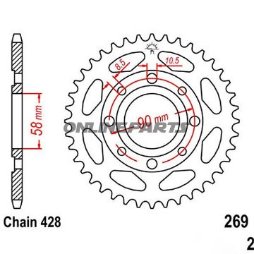 Rear Sprocket 45 Tooth Pitch 428Inner Diameter 58 Bolt Spacing 90
