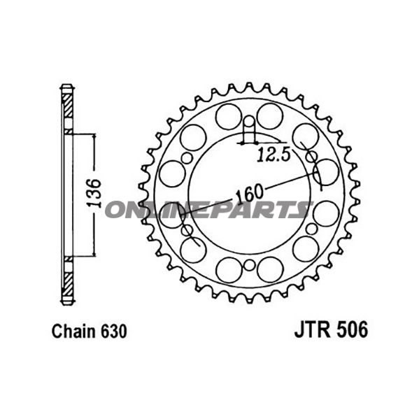 Rear Sprocket 40 Tooth Pitch 630Inner Diameter 136 Bolt Spacing 160
