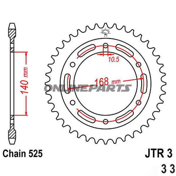 Rear Sprocket 42 Tooth Pitch 525Inner Diameter 140 Bolt Spacing 168