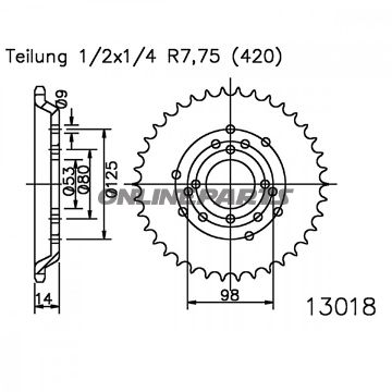 Rear Sprocket 48 Tooth Pitch 420 Blackinner Diameter 053 Bolt Spacing 098