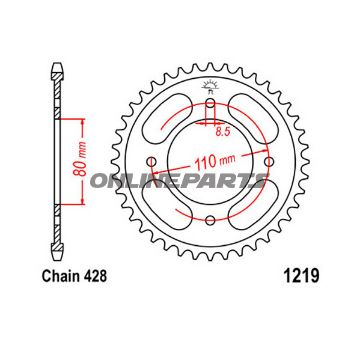 Rear Sprocket 42 Tooth Pitch 428Inner Diameter 80 Bolt Spacing 110