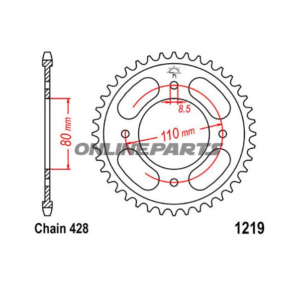 Rear Sprocket 42 Tooth Pitch 428Inner Diameter 80 Bolt Spacing 110