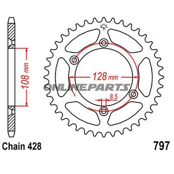Rear Sprocket 57 Tooth Pitch 428Inner Diameter 108 Teilung 128
