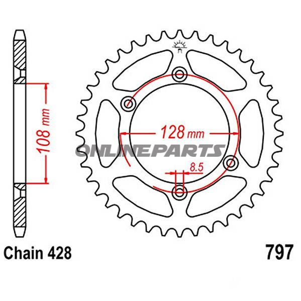 Rear Sprocket 57 Tooth Pitch 428Inner Diameter 108 Teilung 128