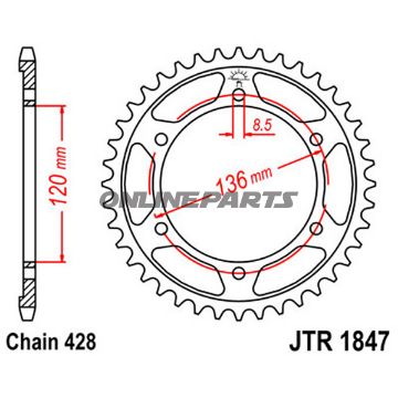 Rear Sprocket 55 Tooth Pitch 428Inner Diameter 120 Bolt Spacing 136
