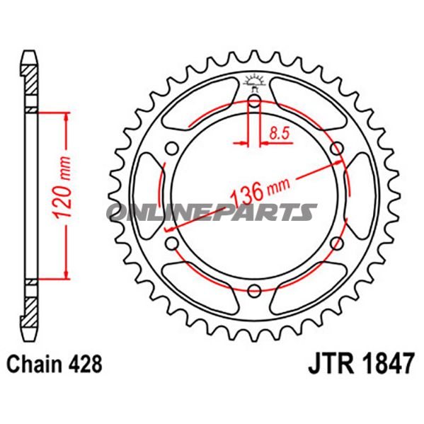 Rear Sprocket 55 Tooth Pitch 428Inner Diameter 120 Bolt Spacing 136