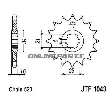 Front Sprocket 14Tooth Pitch 520Large Spline 6 Mm 21/25