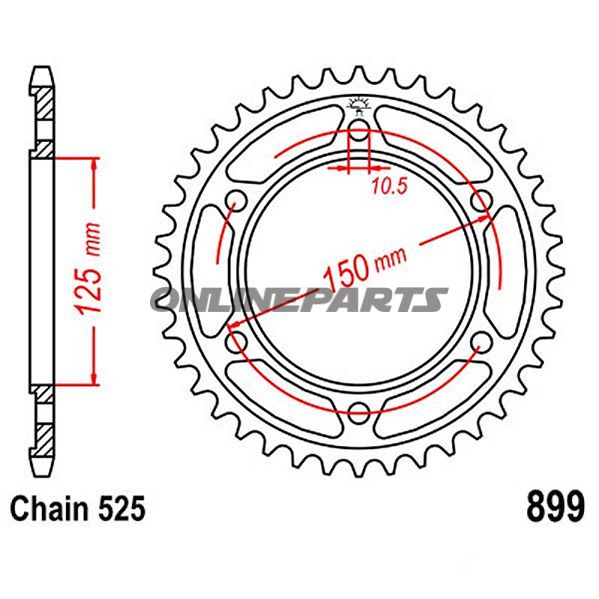 Rear Sprocket 45 Tooth Pitch 525Inner Diameter 125 Bolt Spacing 150