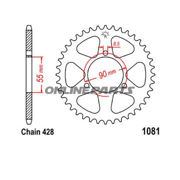 Rear Sprocket 46 Tooth Pitch 428Inner Diameter 55 Bolt Spacing 90