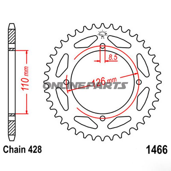Rear Sprocket 47 Tooth Pitch 428Inner Diameter 110 Bolt Spacing 126