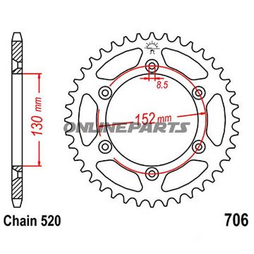 Rear Sprocket 46 Tooth Pitch 520Inner Diameter 130 Bolt Spacing 152