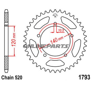 Rear Sprocket 45 Tooth Pitch 520Inner Diameter 120 Bolt Spacing 140