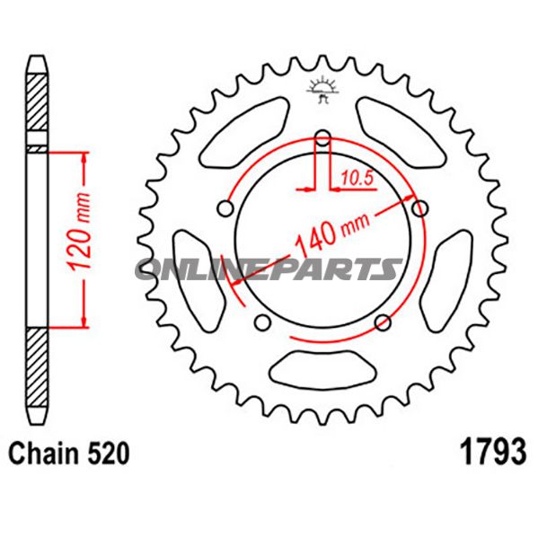 Rear Sprocket 45 Tooth Pitch 520Inner Diameter 120 Bolt Spacing 140