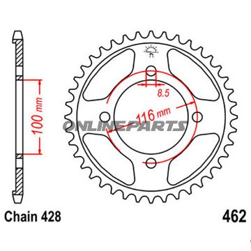 Rear Sprocket 49 Tooth Pitch 428Inner Diameter 100 Bolt Spacing 116