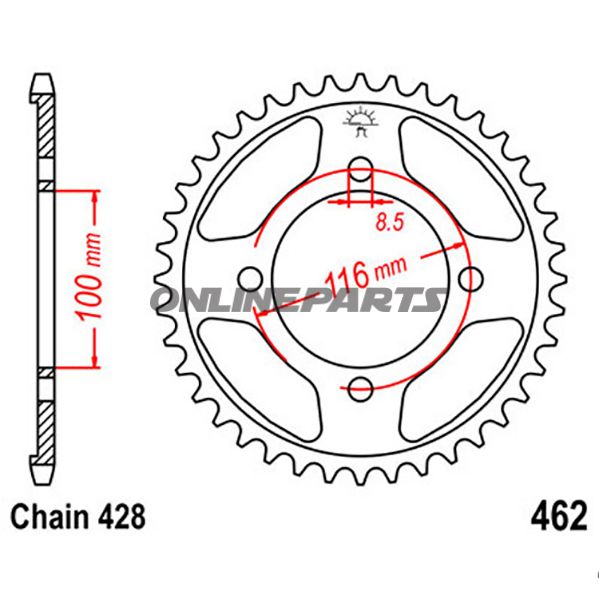 Rear Sprocket 49 Tooth Pitch 428Inner Diameter 100 Bolt Spacing 116