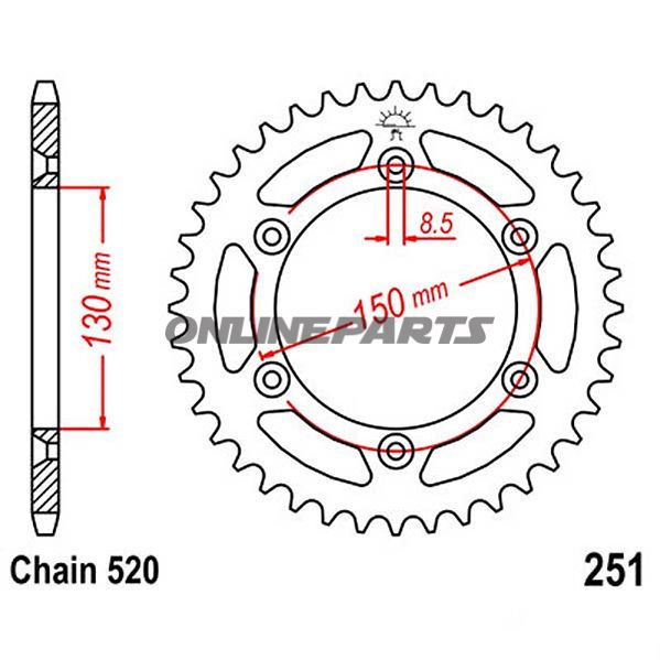 Rear Sprocket 48 Tooth Pitch 520Inner Diameter 130 Bolt Spacing 150