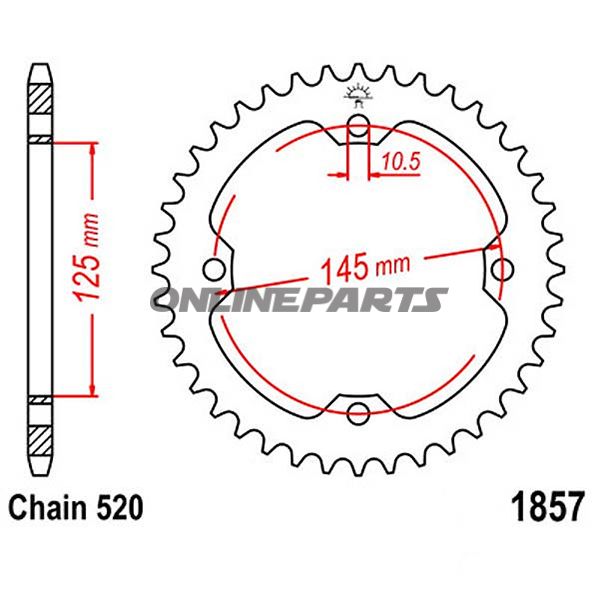 Rear Sprocket 37 Tooth Pitch 520Inner Diameter 125 Bolt Spacing 145