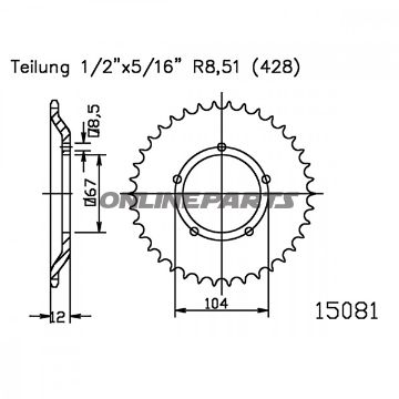 Rear Sprocket 55 Tooth Pitch 428Inner Diameter 067 Bolt Spacing 104