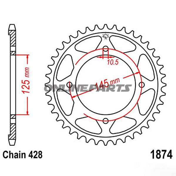Rear Sprocket 56 Tooth Pitch 428Inner Diameter 125 Bolt Spacing 145