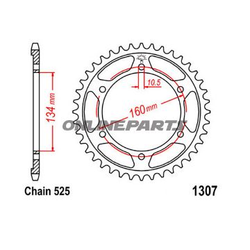 Rear Sprocket 43 Tooth Ptich 525Inner Diameter 134 Bolt Spacing 160