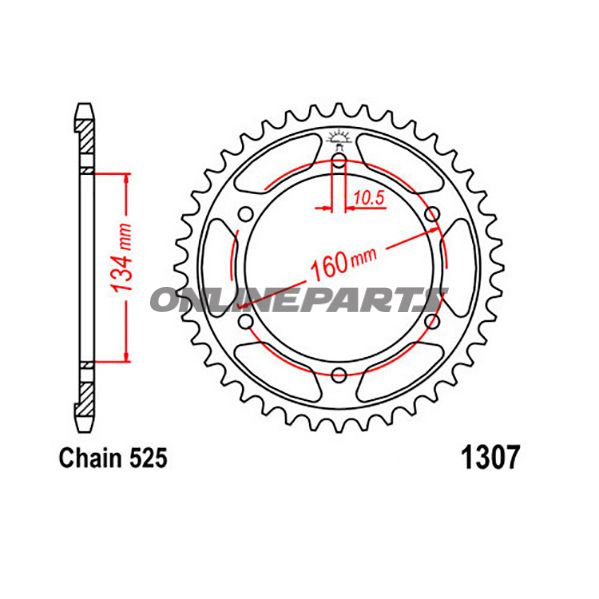 Rear Sprocket 43 Tooth Ptich 525Inner Diameter 134 Bolt Spacing 160