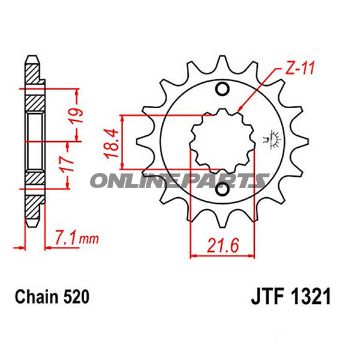 Front Sprocket 14 Tooth 520 Narrow Spline 18.4/21.6