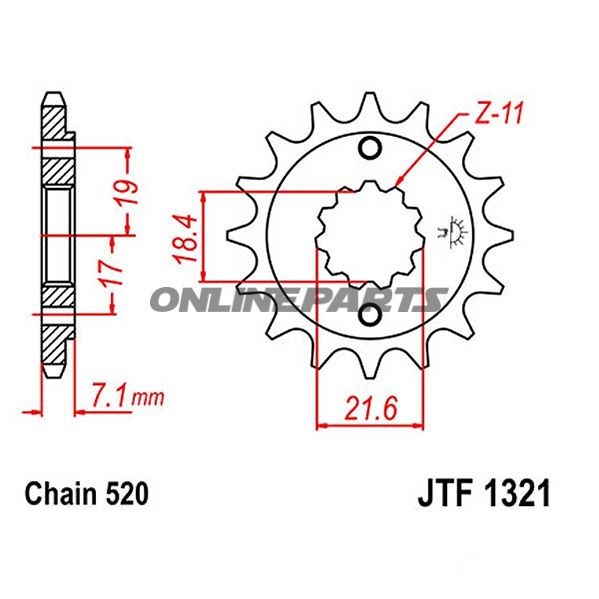 Front Sprocket 14 Tooth 520 Narrow Spline 18.4/21.6
