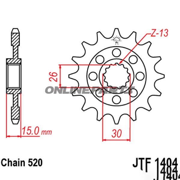 Front Sprocket 15 Tooth Pitch 520Narrow Spline 26/30