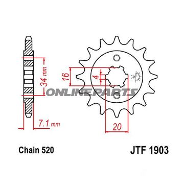 Front Sprocket 14 Tooth Pitch 520Large Spline 4Mm 16/20