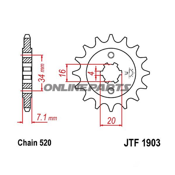 Front Sprocket 14 Tooth Pitch 520Large Spline 4Mm 16/20