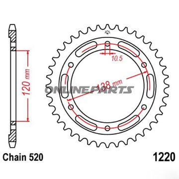 Rear Sprocket 38 Tooth Pitch 520 Blackinner Diameter 120 Bolt Spacing 138