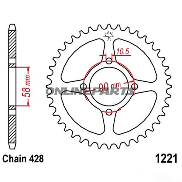 Rear Sprocket 44 Tooth Pitch 428 Silinner Diameter 58 Bolt Spacing 90