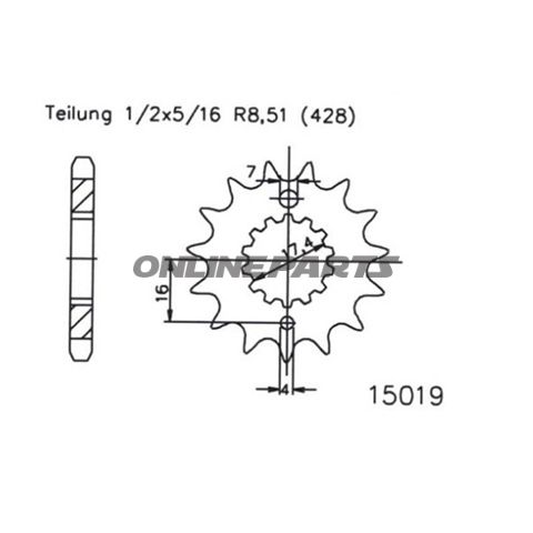 Front Sprocket 17 Tooth Pitch 428Narrow Spline 17.4/20