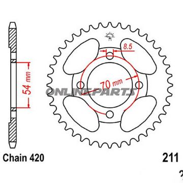 Rear Sprocket 34 Tooth 420 Pitchinner Diameter 54 Bolt Spacing 70