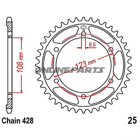 Rear Sprocket 60 Tooth 428 Pitch Blackinner Diameter 108 Bolt Spacing 123