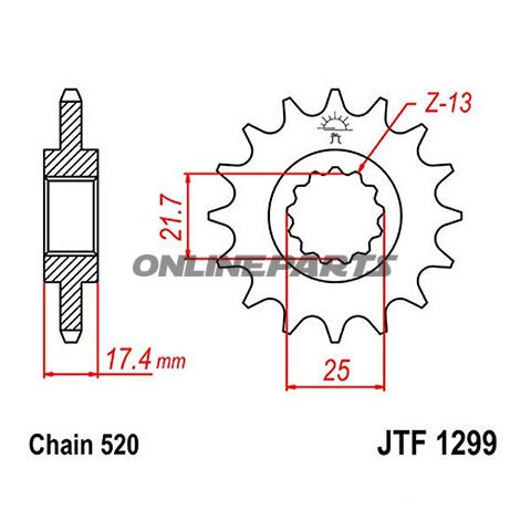 Front Sprocket 14T 520 Pitchnarrow Spline 15 Inner Dia 21.7/25