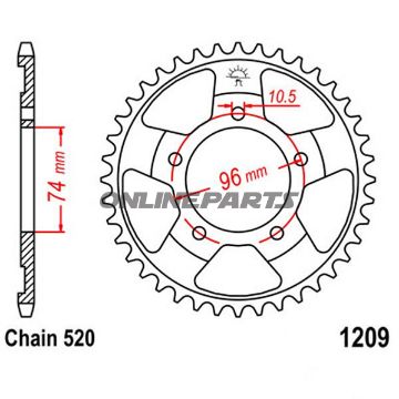 Rear Sprocket 41 Tooth Pitch 520Inner Diameter 074 Bolt Spacing 096