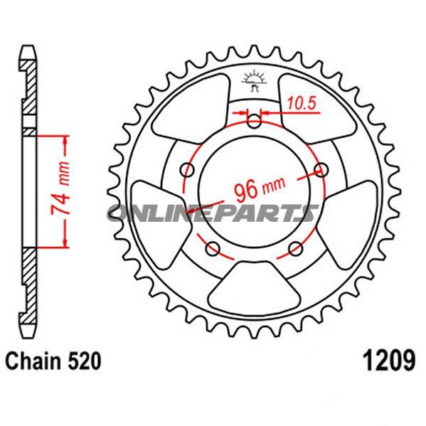 Rear Sprocket 41 Tooth Pitch 520Inner Diameter 074 Bolt Spacing 096
