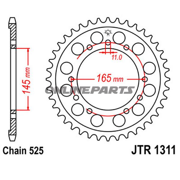 Rear Sprocket 45 Tooth 525 Pitch Siinner Diameter 145 Bolt Spacing 165