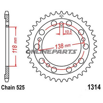 Rear Sprocket 39 Tooth 525 Pitchinner Diameter 118 Bolt Spacing 138
