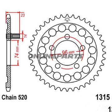 Rear Sprocket 40 Tooth 520 Silverinner Diameter 74 Bolt Spacing 96