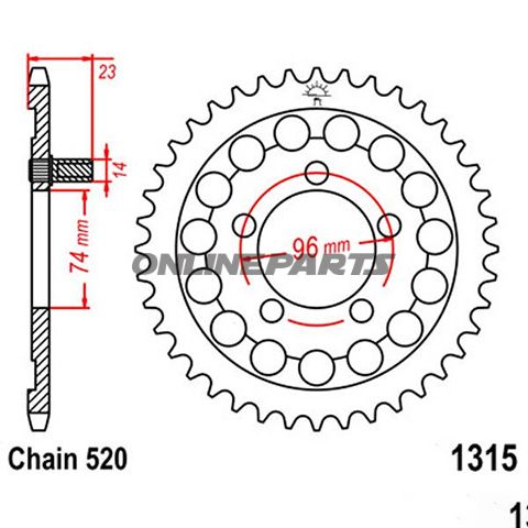 Rear Sprocket 40 Tooth 520 Silverinner Diameter 74 Bolt Spacing 96