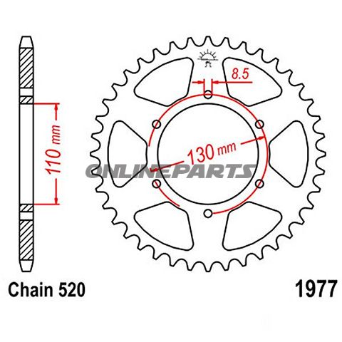 Rear Sprocket 45 Tooth 520 Pitch Blackinner Diameter 110 Bolt Spacing 130