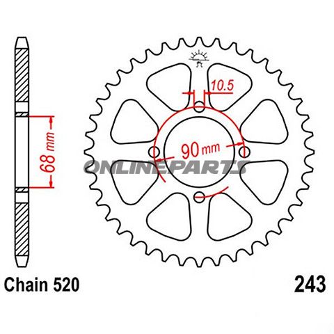 Rear Sprocket 42 Tooth 520 Blackinner Diameter 68 Bolt Spacing 90