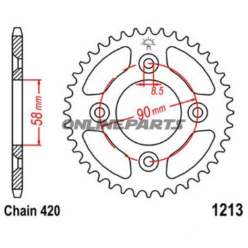 Rear Sprocket 37 Tooth 420 Blackinner Diameter 58 Bolt Spacing 90